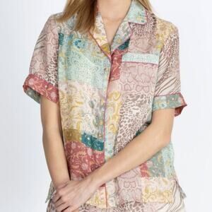 Johnny Was Marseille Garden Resort Shirt Mix Print Collar Button Up Blouse Small